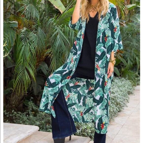 Rachel Zoe Palm Frond Print Kimono O/S - Picture 1 of 5